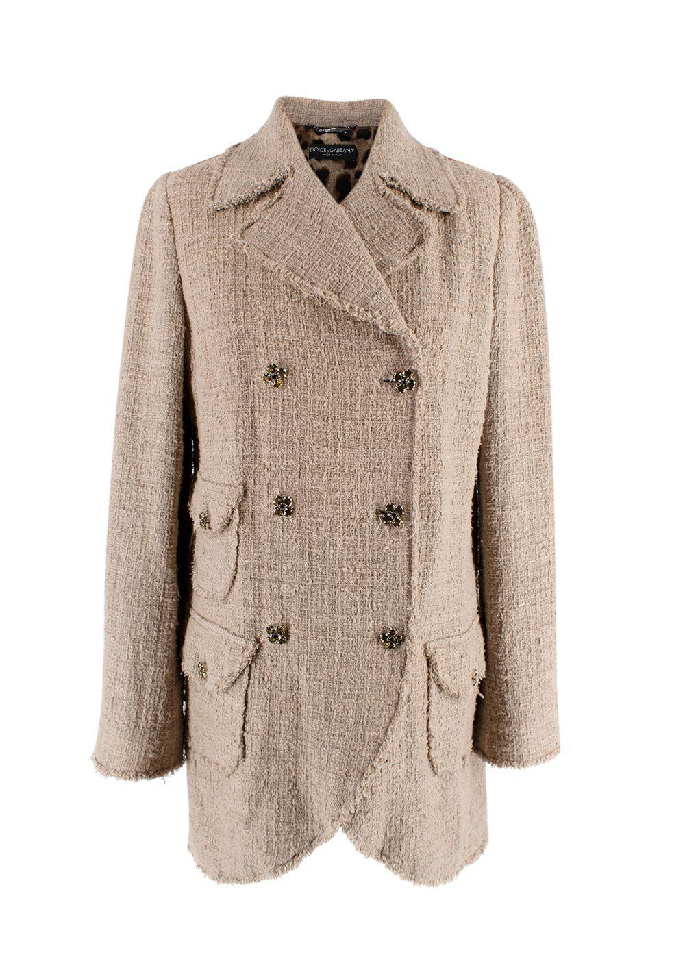 Dolce & Gabbana Beige Tweed Double Breasted Jacket