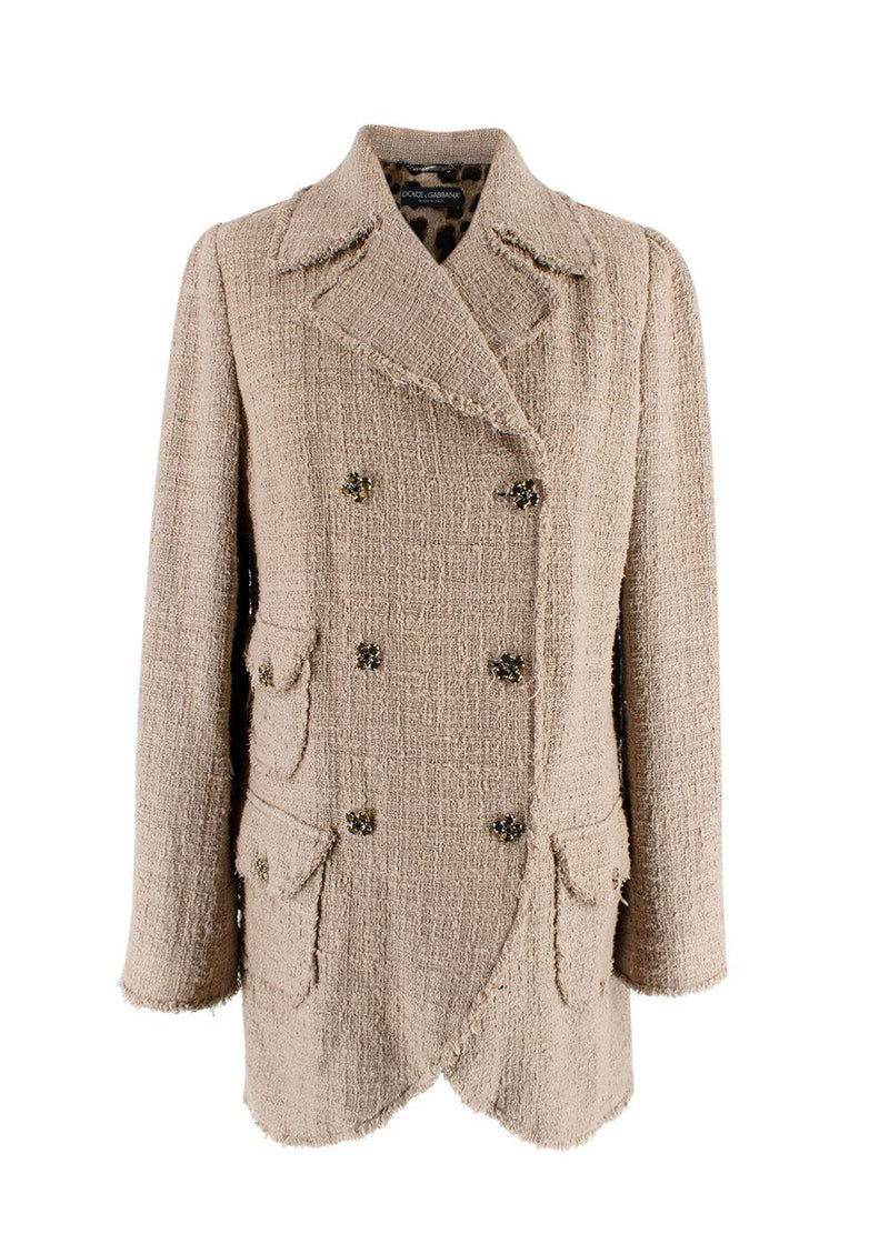 Dolce & Gabbana Beige Tweed Double Breasted Jacket