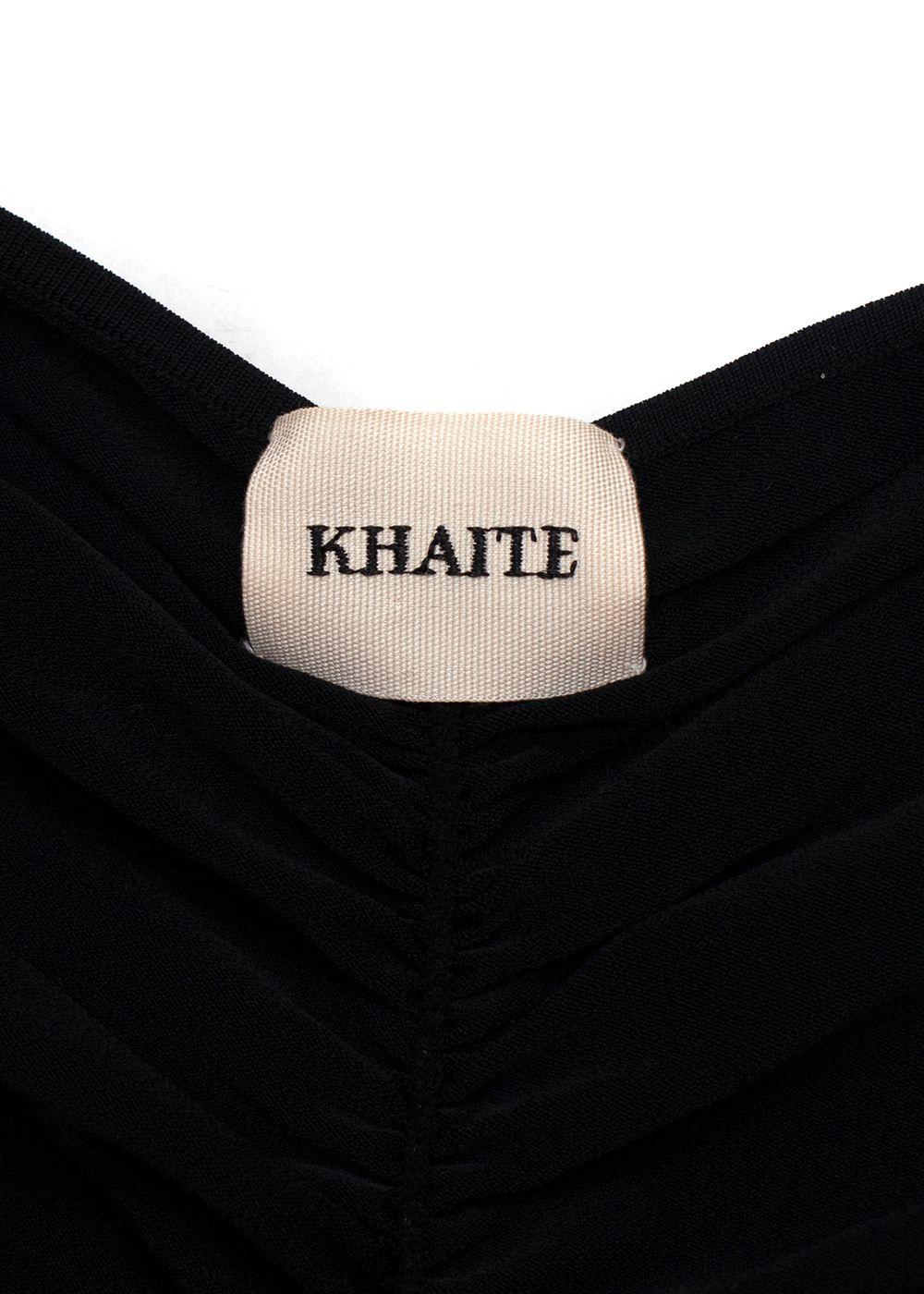Khaite Black Ruched V-Neck Midi Dress