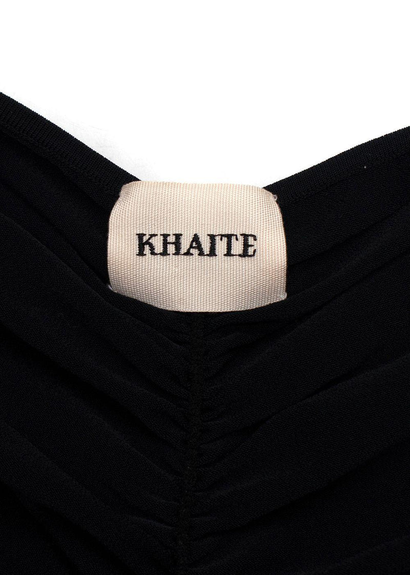 Khaite Black Ruched V-Neck Midi Dress
