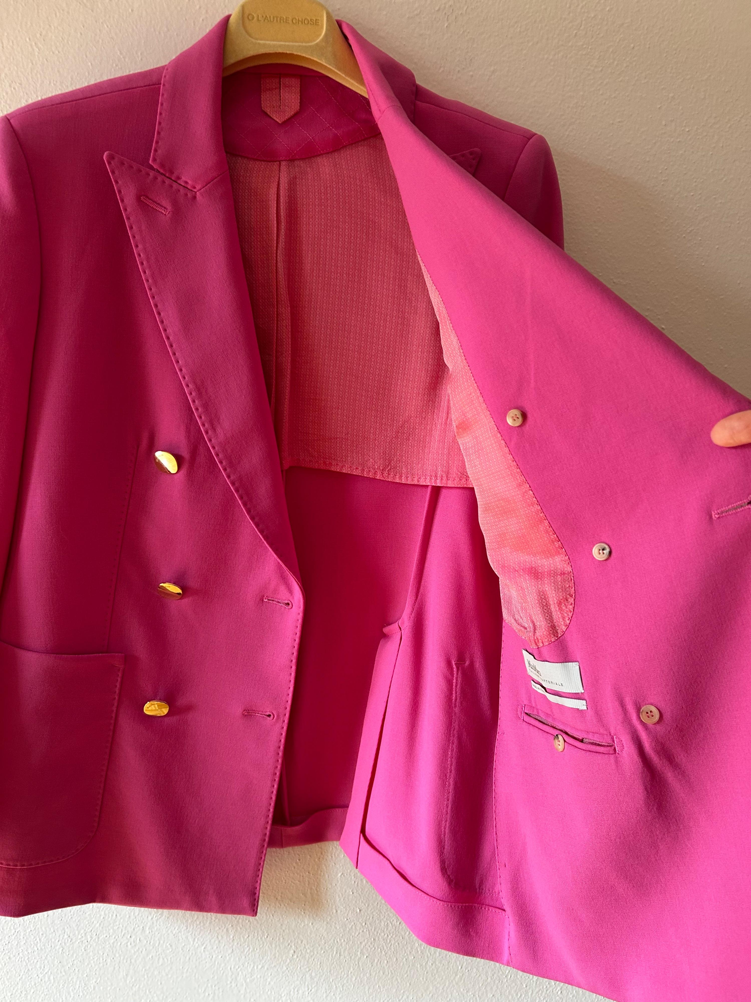 MaxMara Pink Double Breasted Mohair Blend Wool Blazer