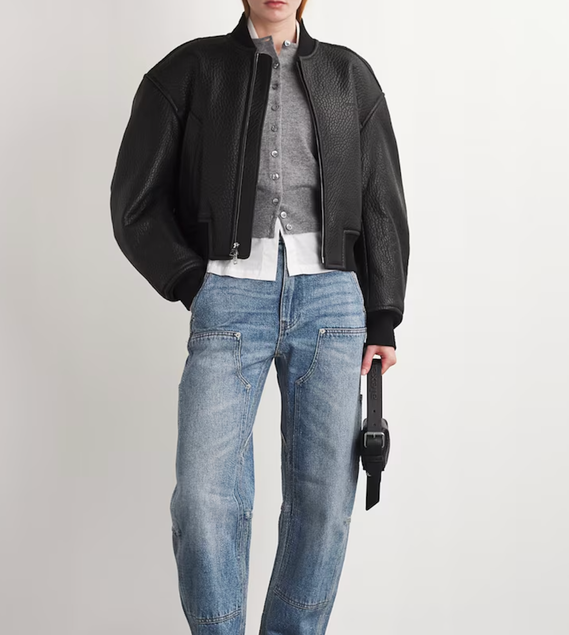 Alexander Wang Lambskin Cropped Bomber Jacket