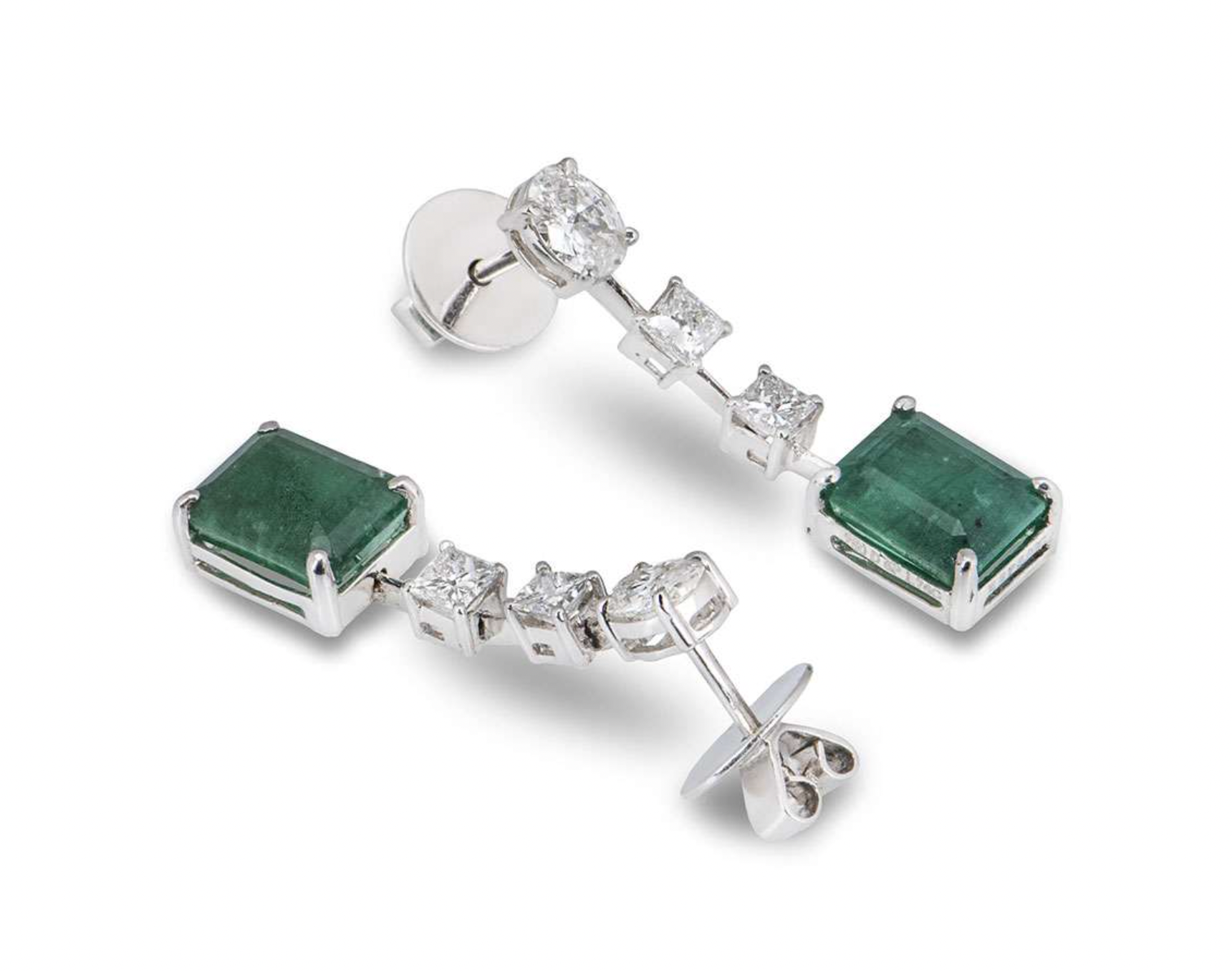 18ct white gold, diamond & emerald jewellery suite