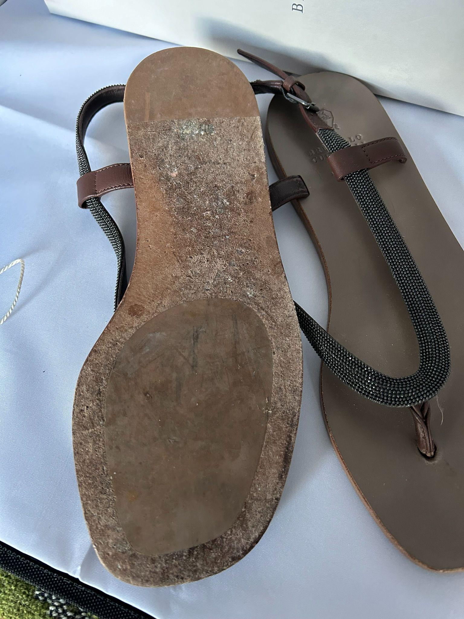 Brunello Cucinelli Bead Embellished Leather Sandals