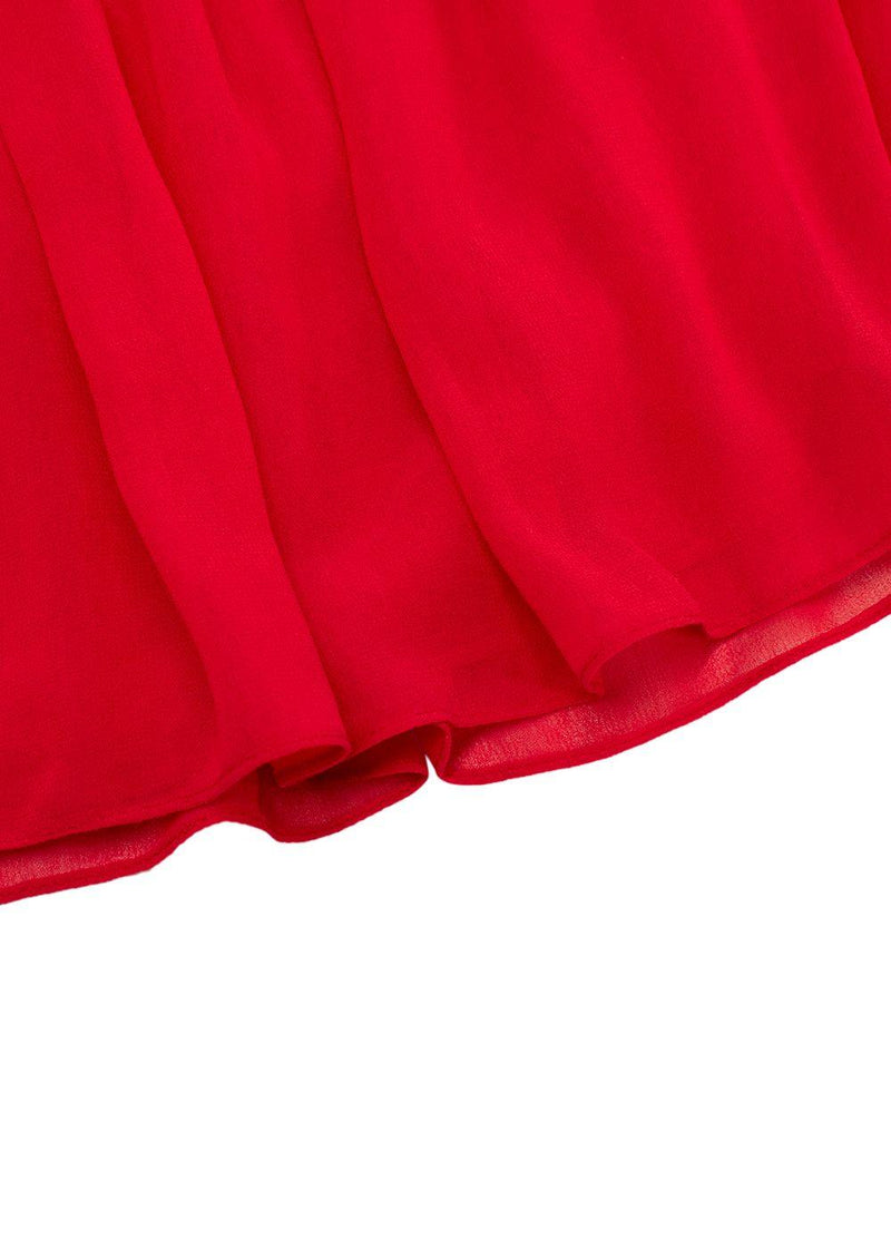 Giamba Red Floral Embroidered Pleated Blouse
