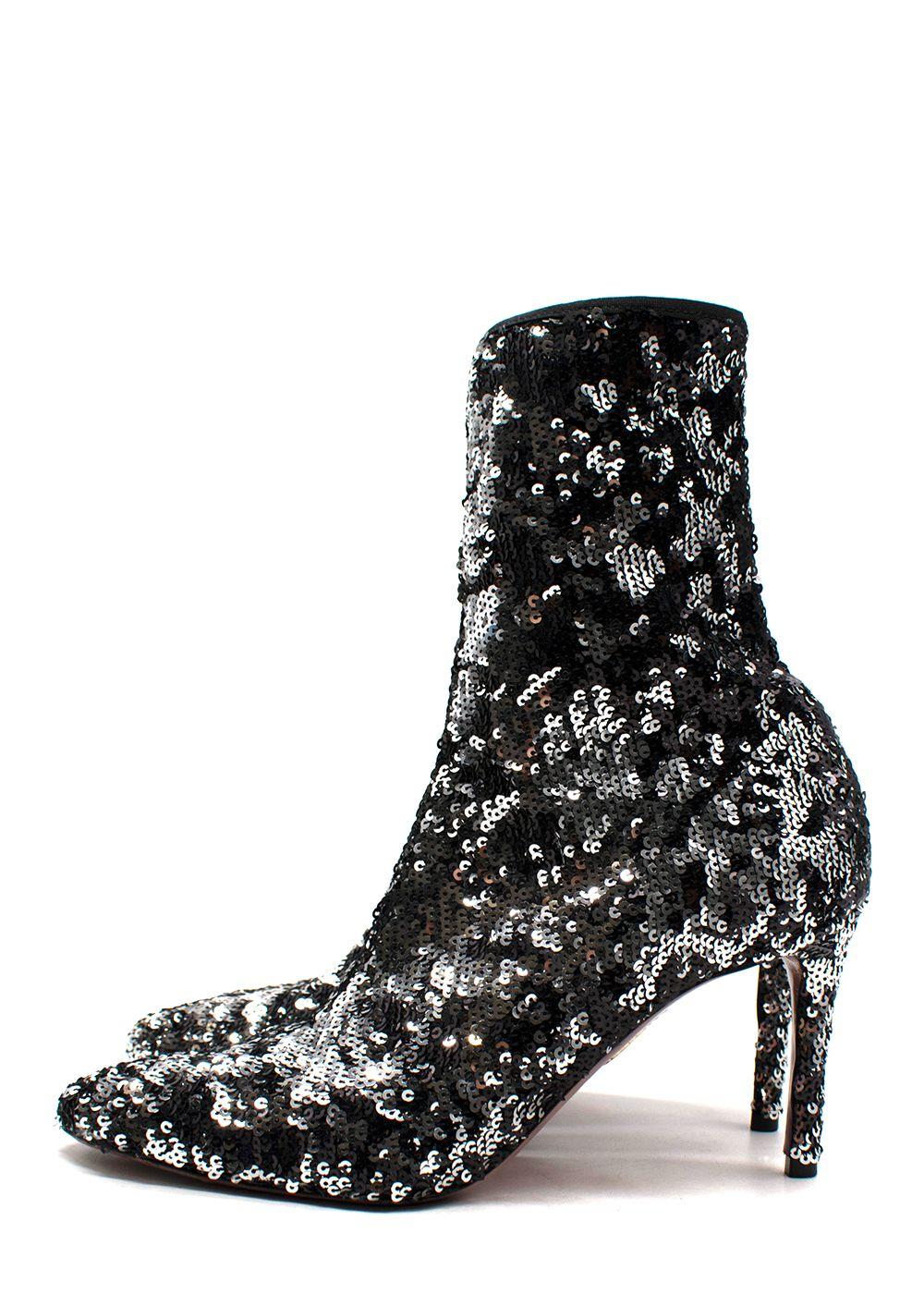 Aquazzura Black Sequin Heel Ankle Boots