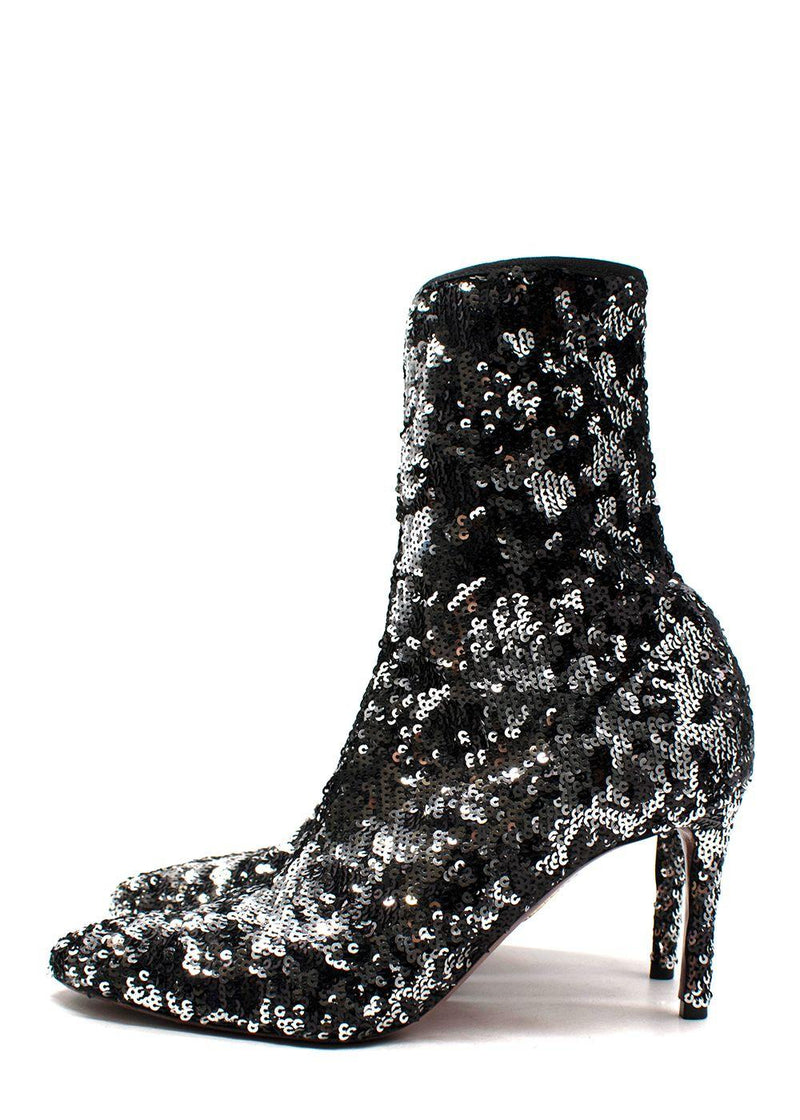 Aquazzura Black Sequin Heel Ankle Boots