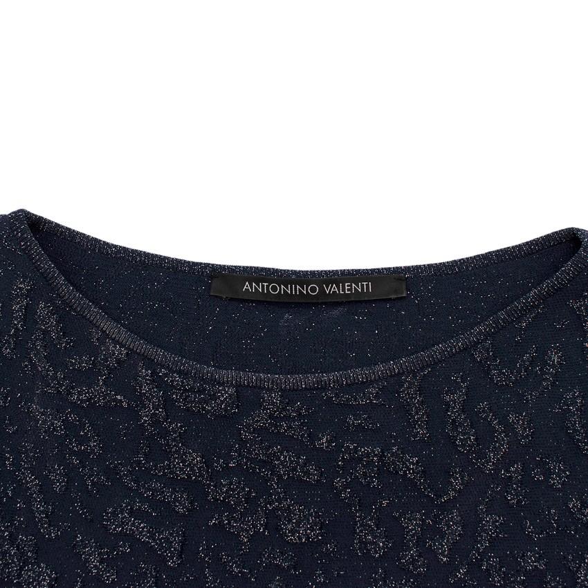 Antonino Valenti Navy with Metallic Thread Ruffled Dress