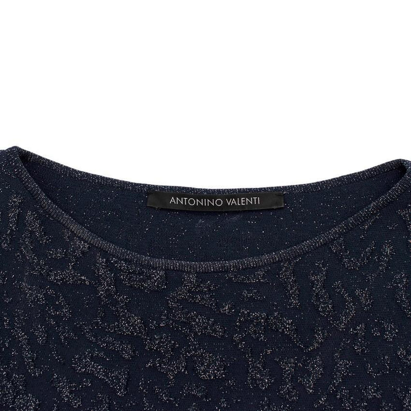 Antonino Valenti Navy with Metallic Thread Ruffled Dress