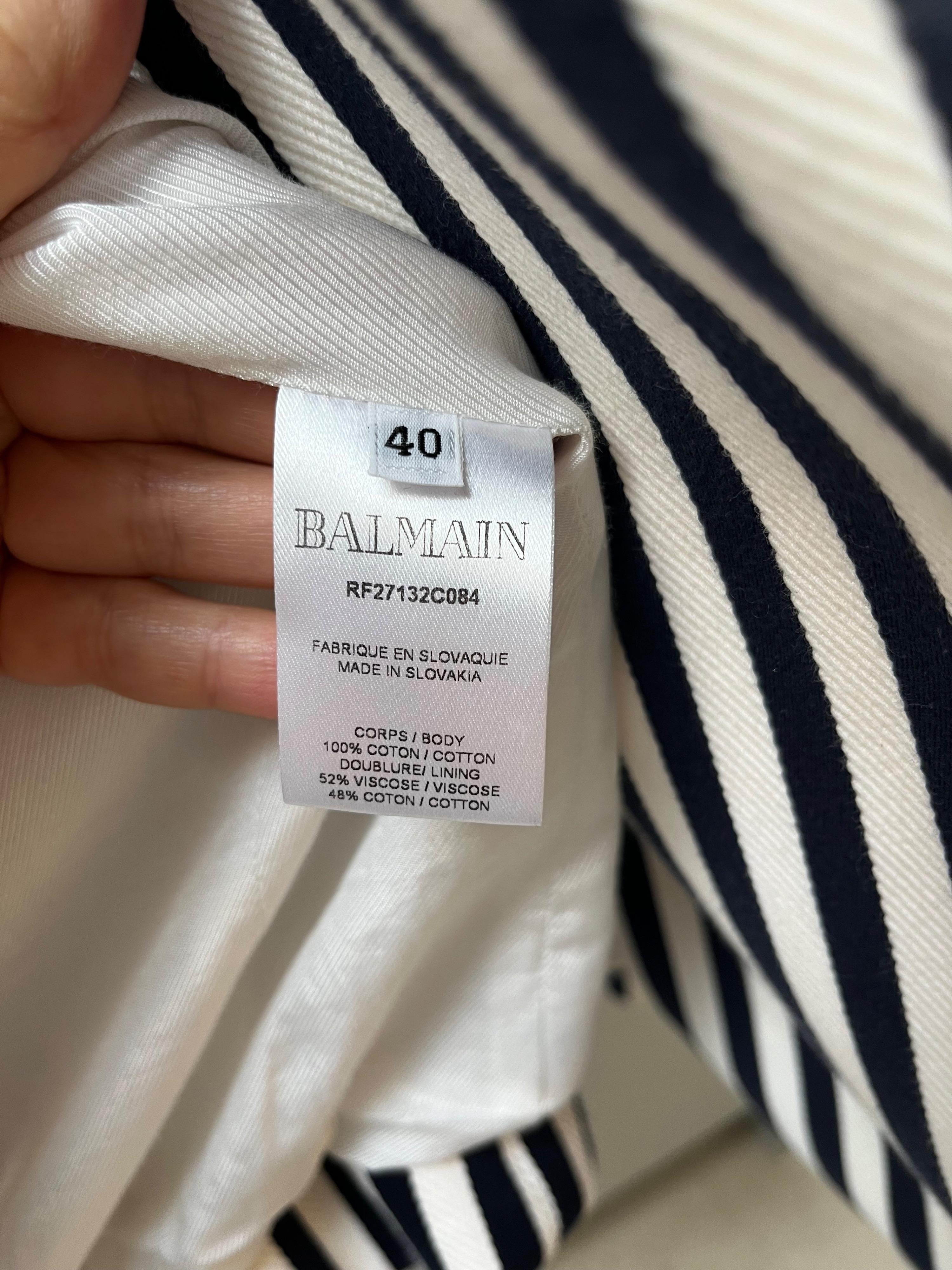 Balmain Navy and White Striped Double Breasted Blazer
