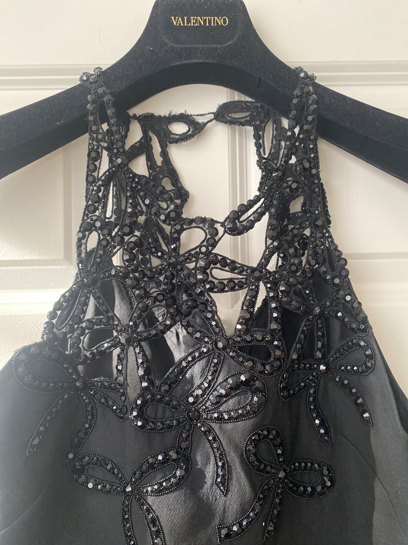 Valentino Black Crystal Embellished Bow Mini Dress