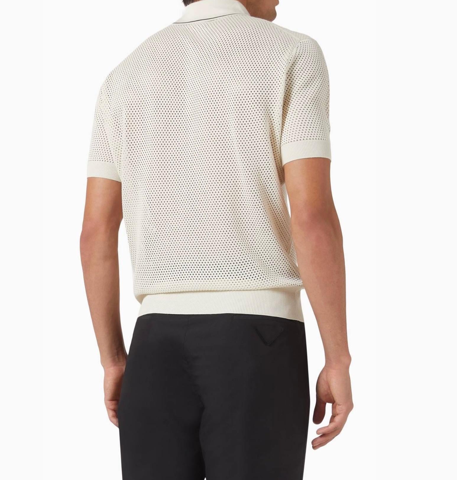 Prada Cream Mesh Knit Polo Shirt