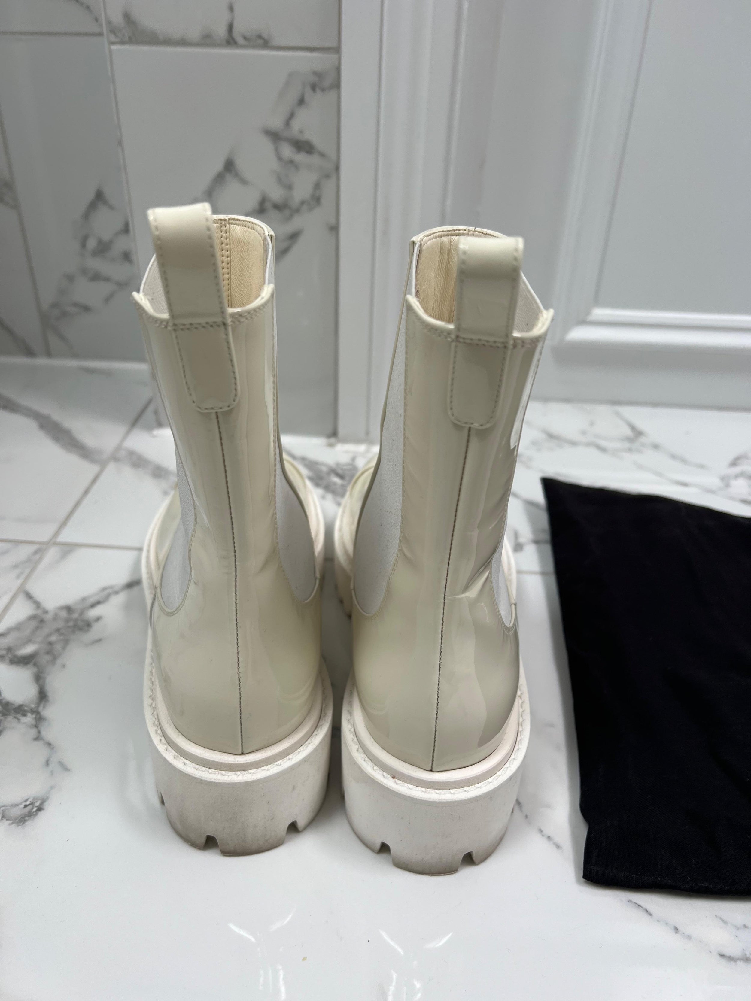 White Patent Leather CC Chunky Boots