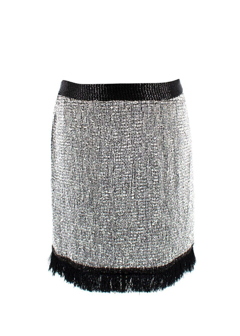 Tom Ford Silver Silk Beaded Mini Skirt