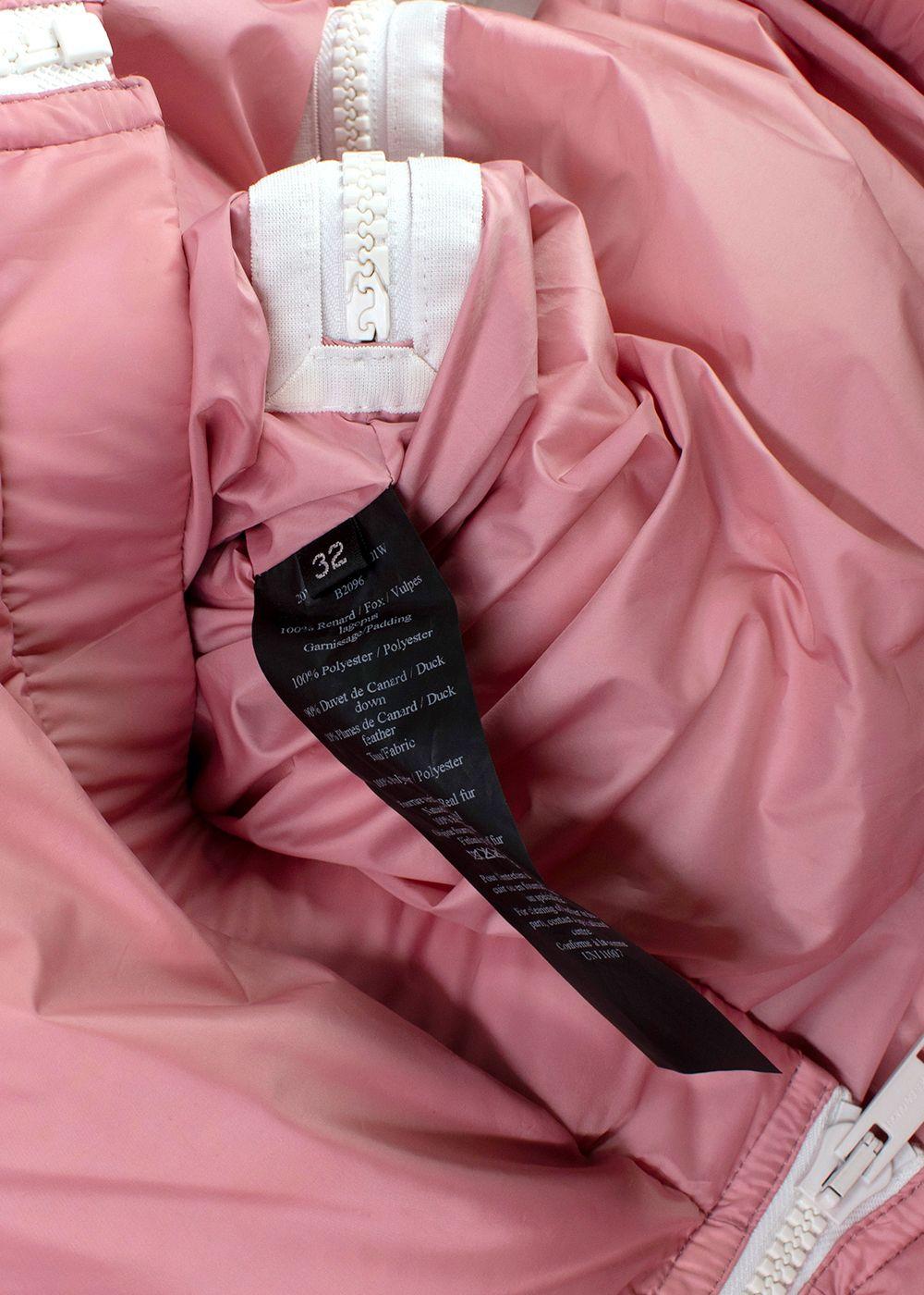 Yves Salomon Army Pink Puffer Jacket with White Fur Trim