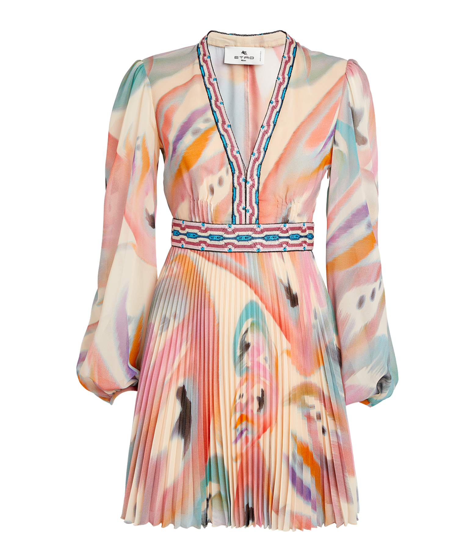 Etro Paisley-Print V-Neck Minidress