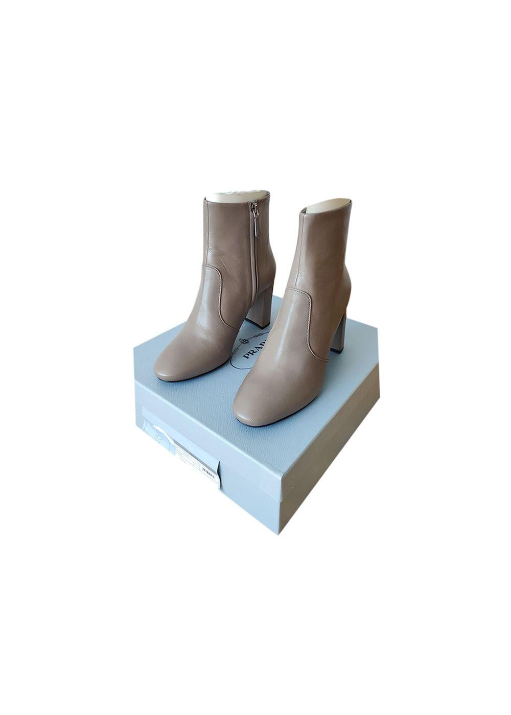 Grey Leather Heeled Ankle Boots