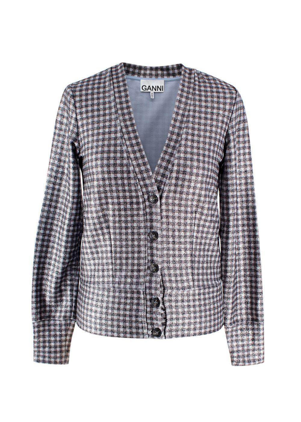Ganni Metallic Gingham Cardigan