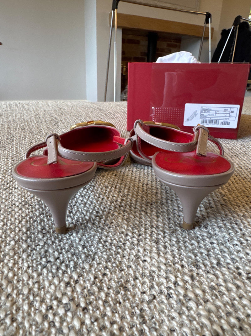 Valentino Beige Kitten Heel Sling Back Pumps