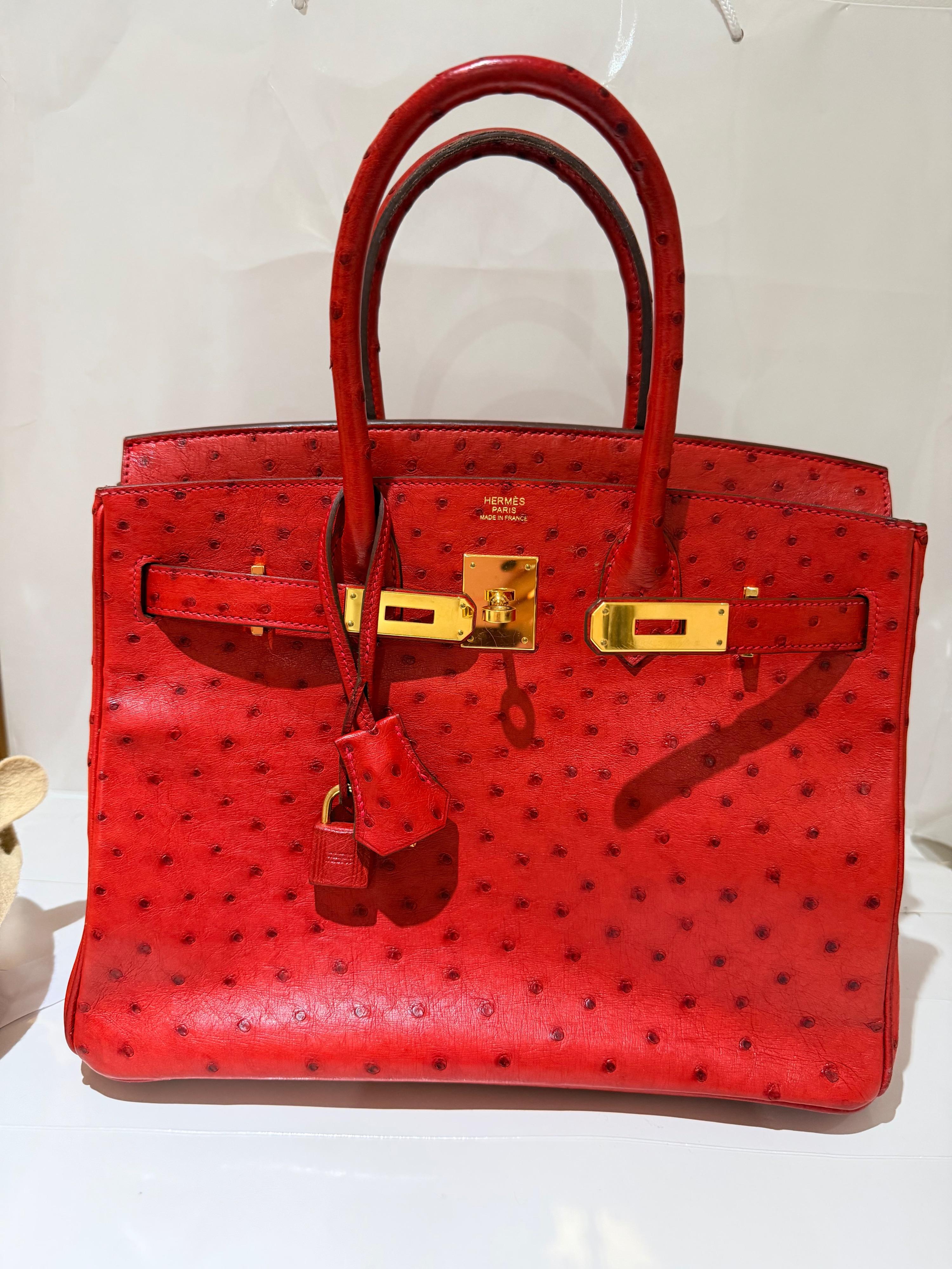 Hermes  Red Ostrich Birkin 30