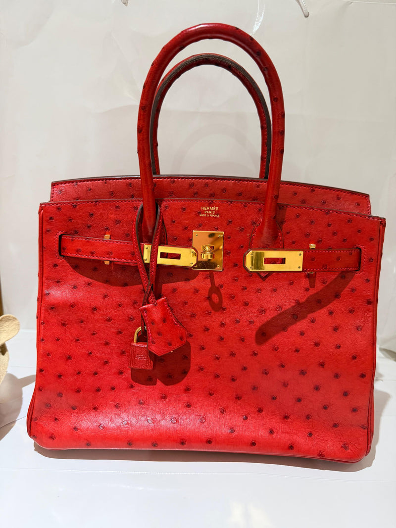 Hermes  Red Ostrich Birkin 30