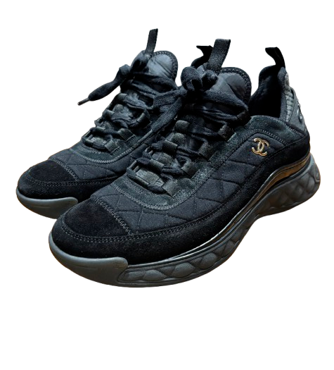 Chanel Black Fabric Trainers