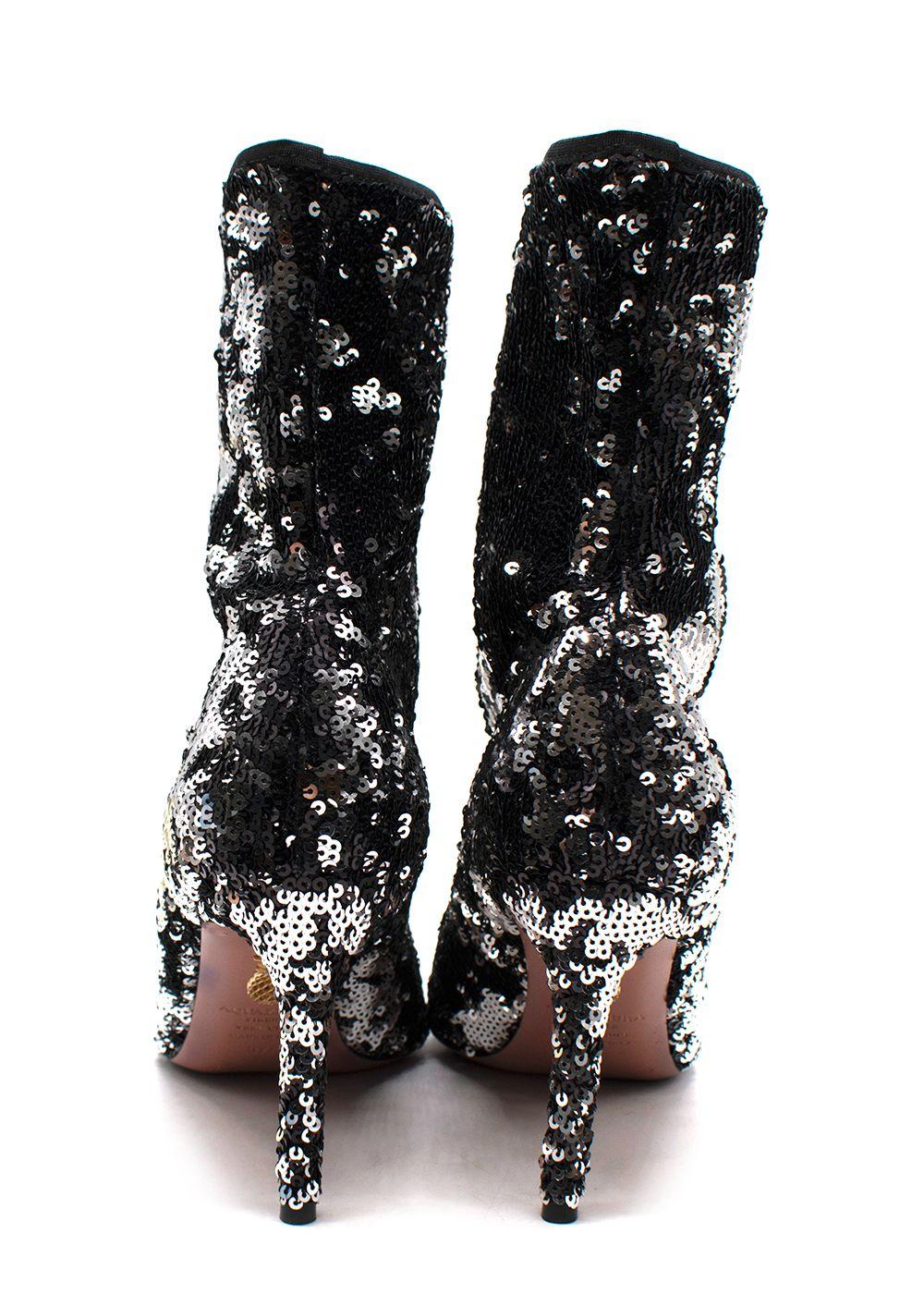 Aquazzura Black Sequin Heel Ankle Boots