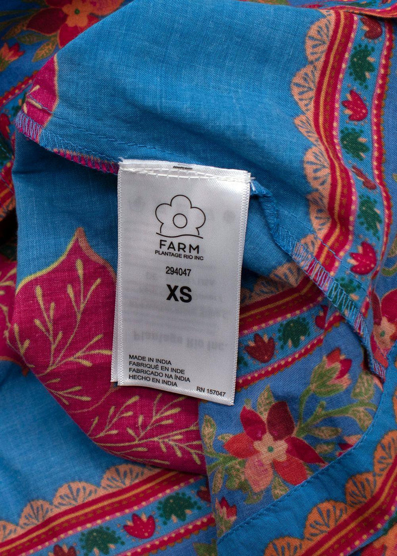 Farm Rio Blue Printed Lace Detail Blouse