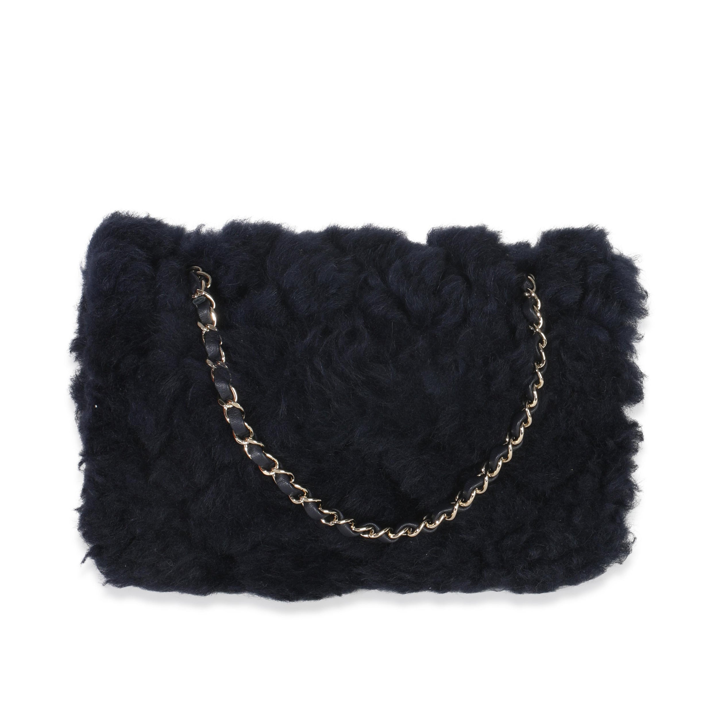 Chanel  Shearling Quilted Lambskin Medium Flap Bag in Navy