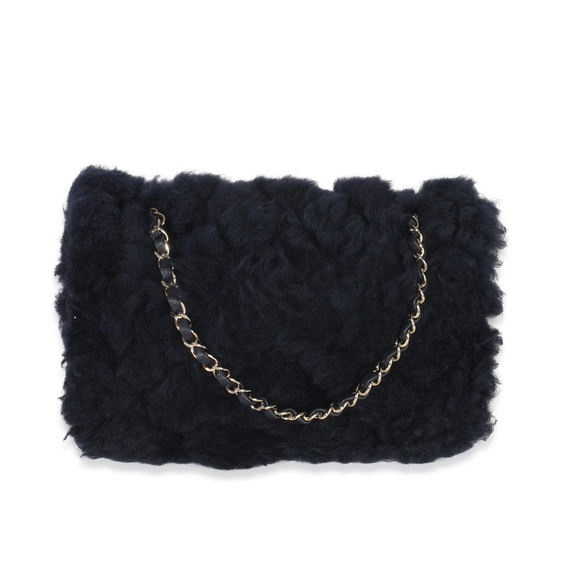 Chanel  Shearling Quilted Lambskin Medium Flap Bag in Navy