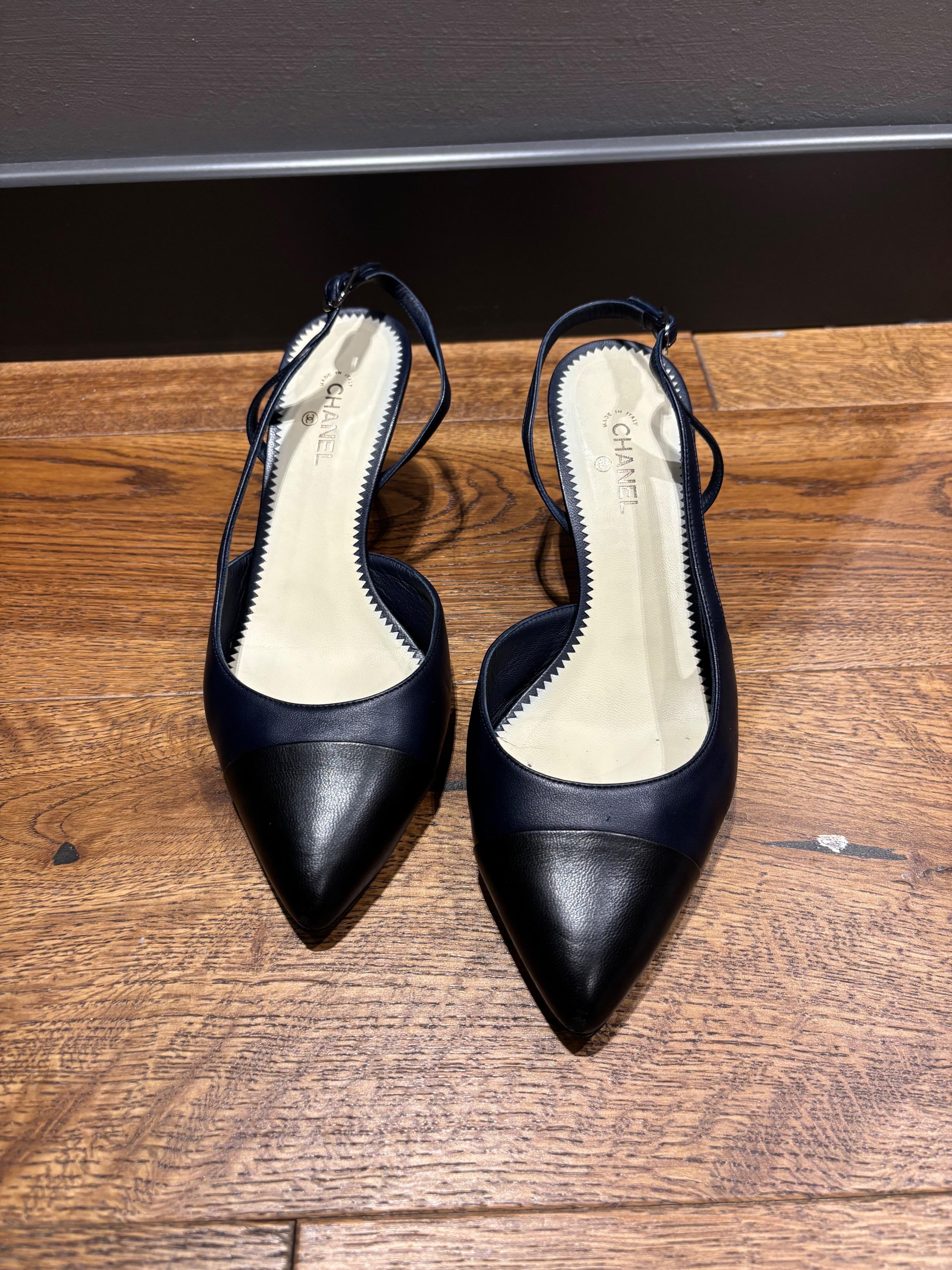 Chanel Bicolour Leather Slingback Sandals