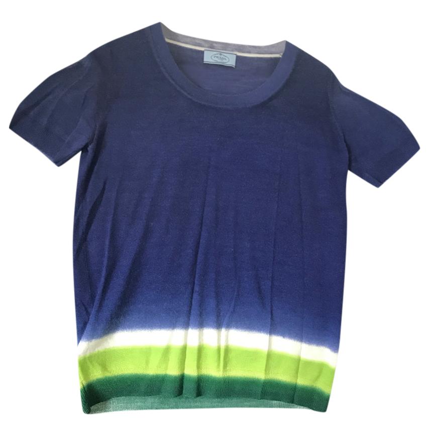 Prada Blue Tie-Dye Hem T-Shirt