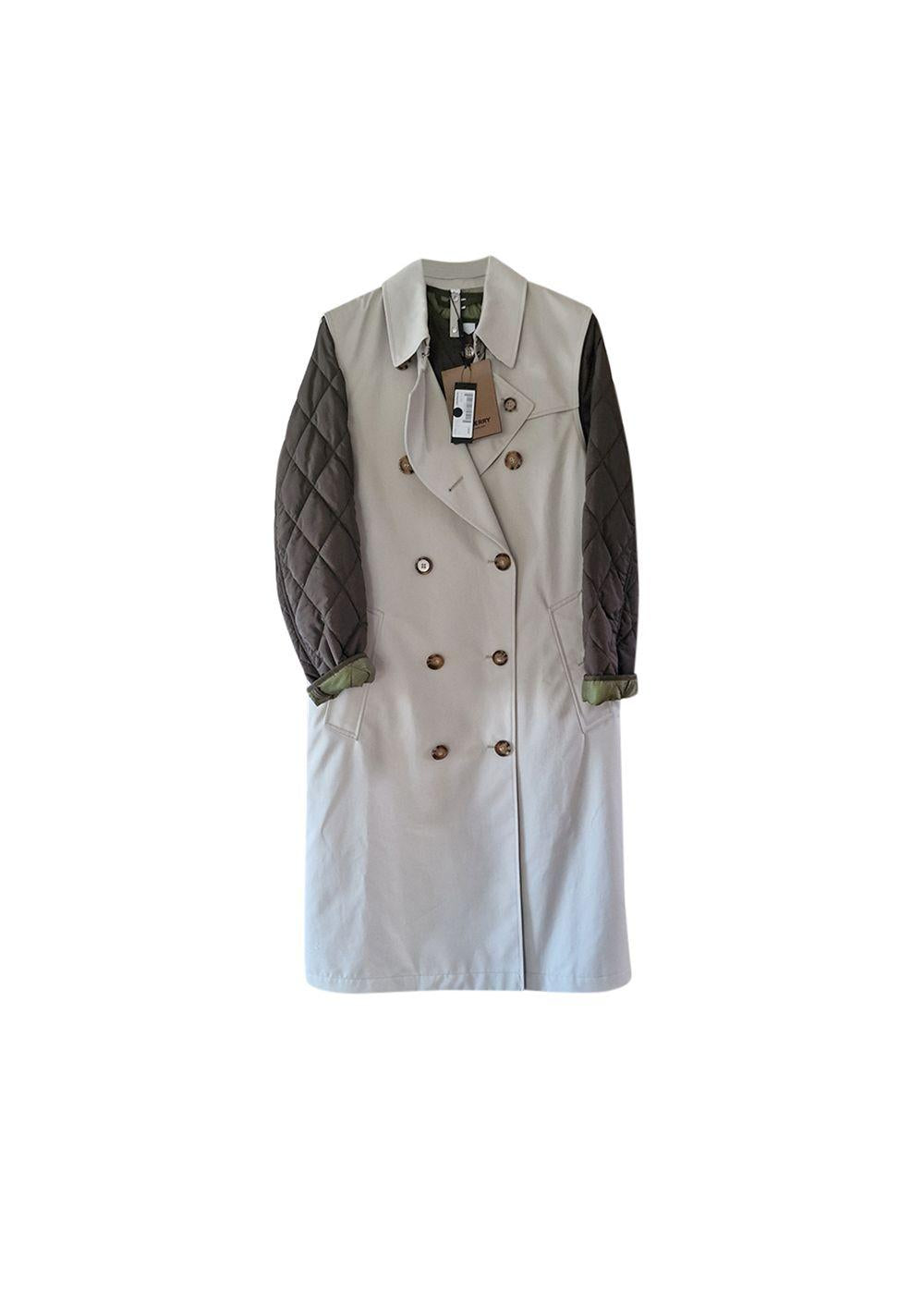 stone gabardine quilted sleeve trench coat