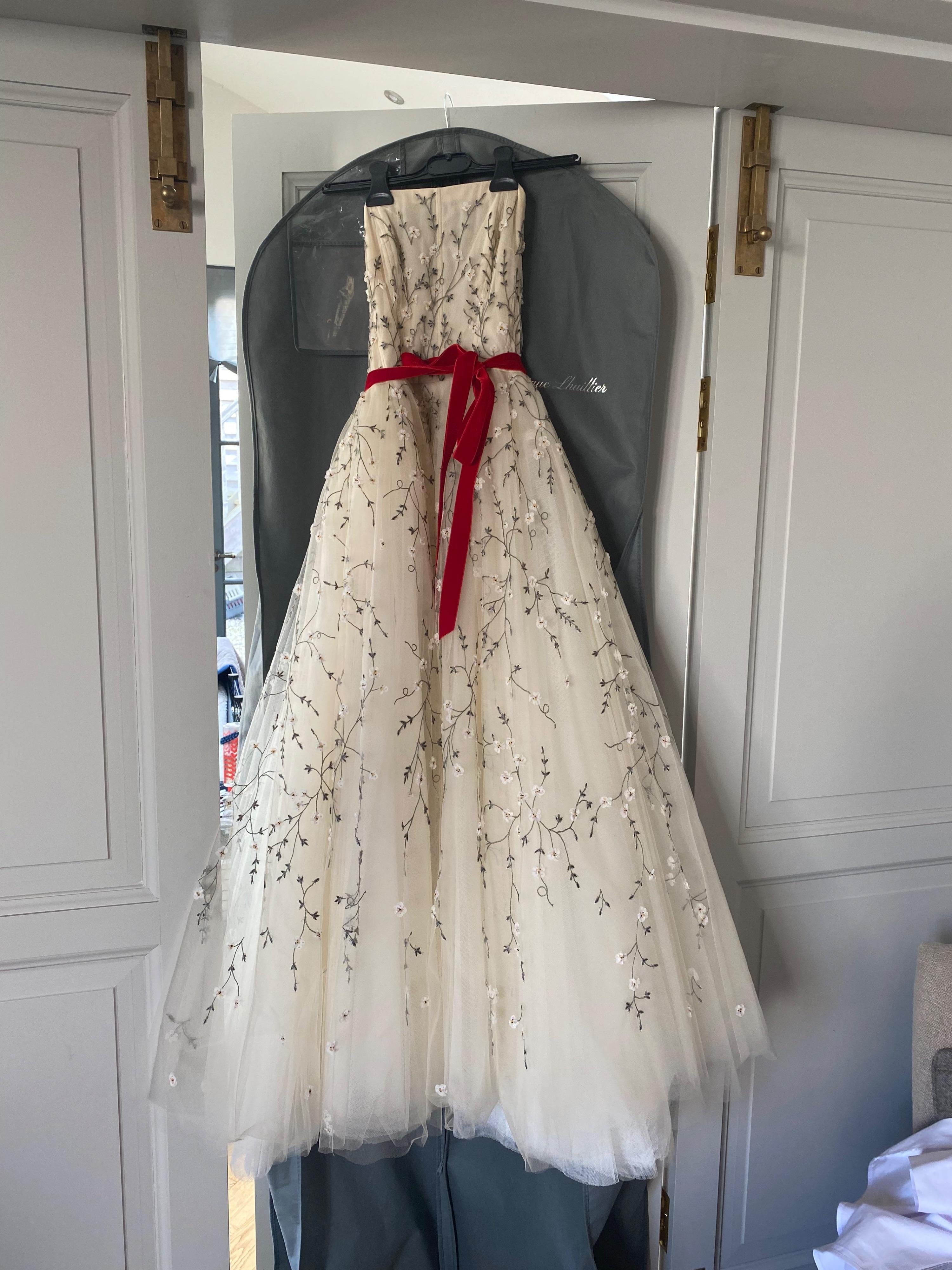 Floral Embroidered Ivory Tulle Gown