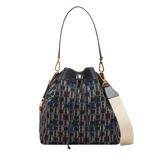 Carolina Herrera Navy Monogram Bucket Bag