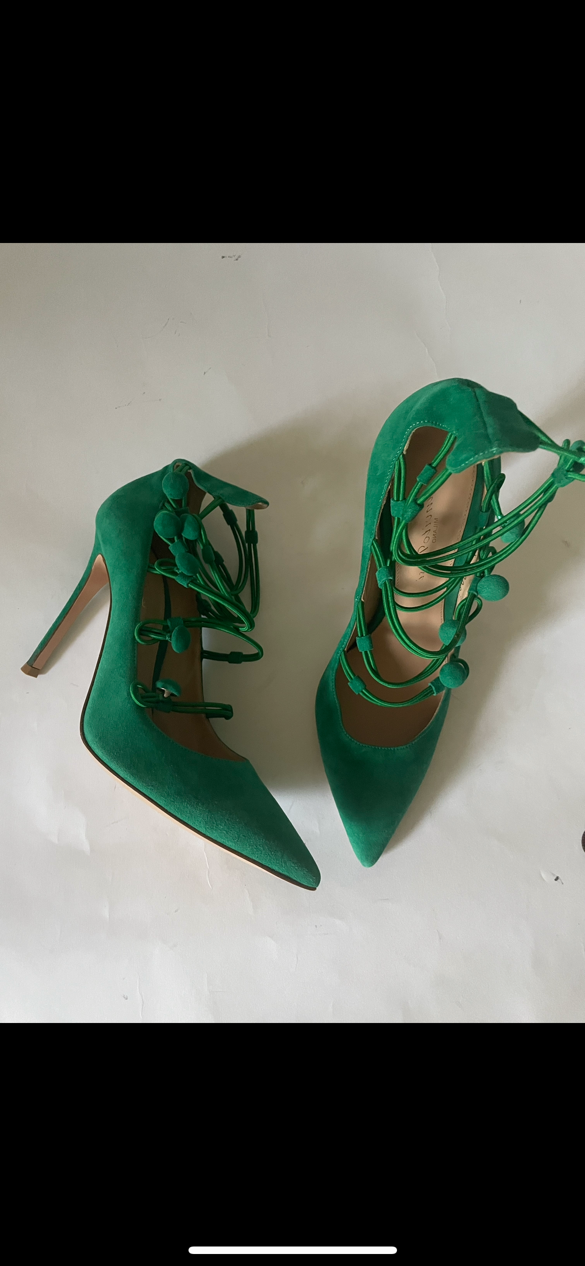 Green Suede Marquis Pumps