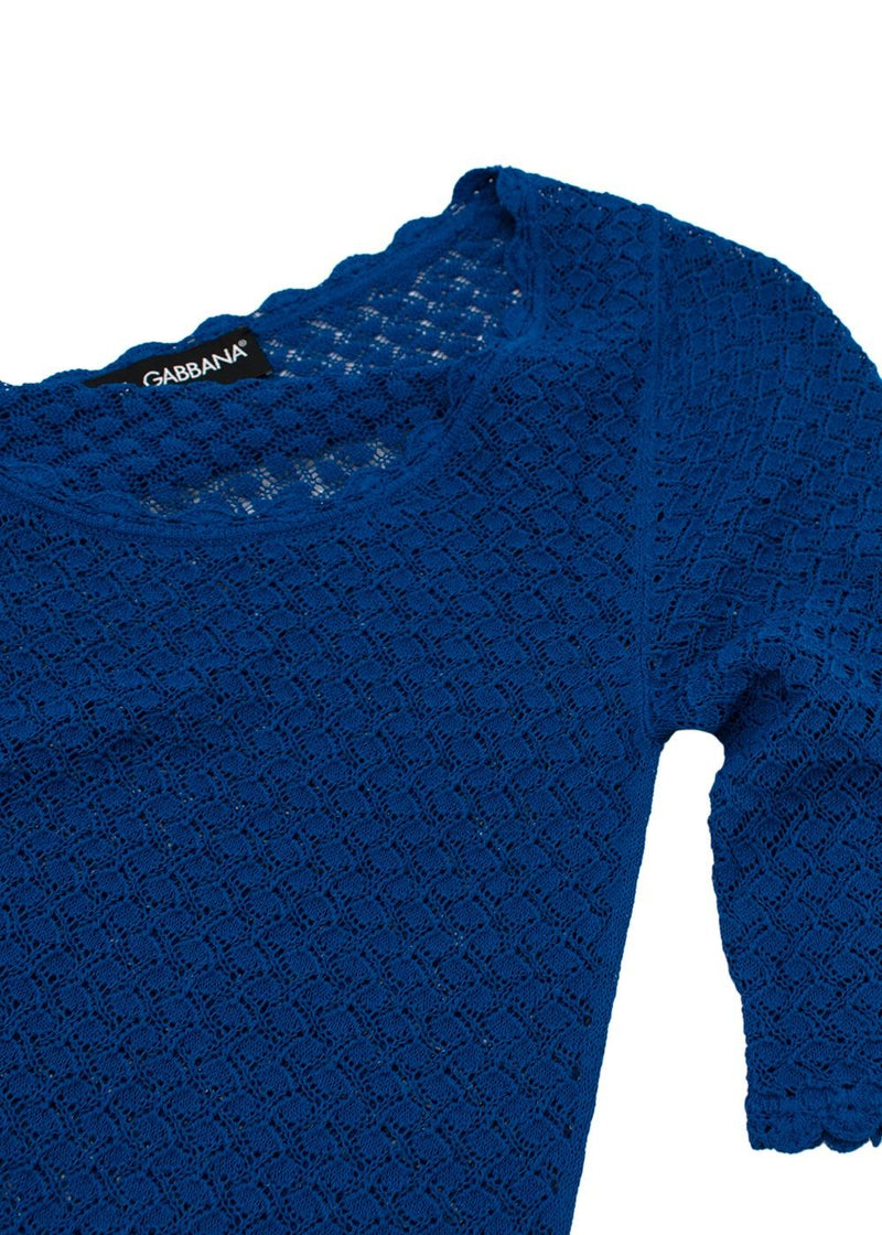 Blue Sheer Knitted Short Sleeved Top