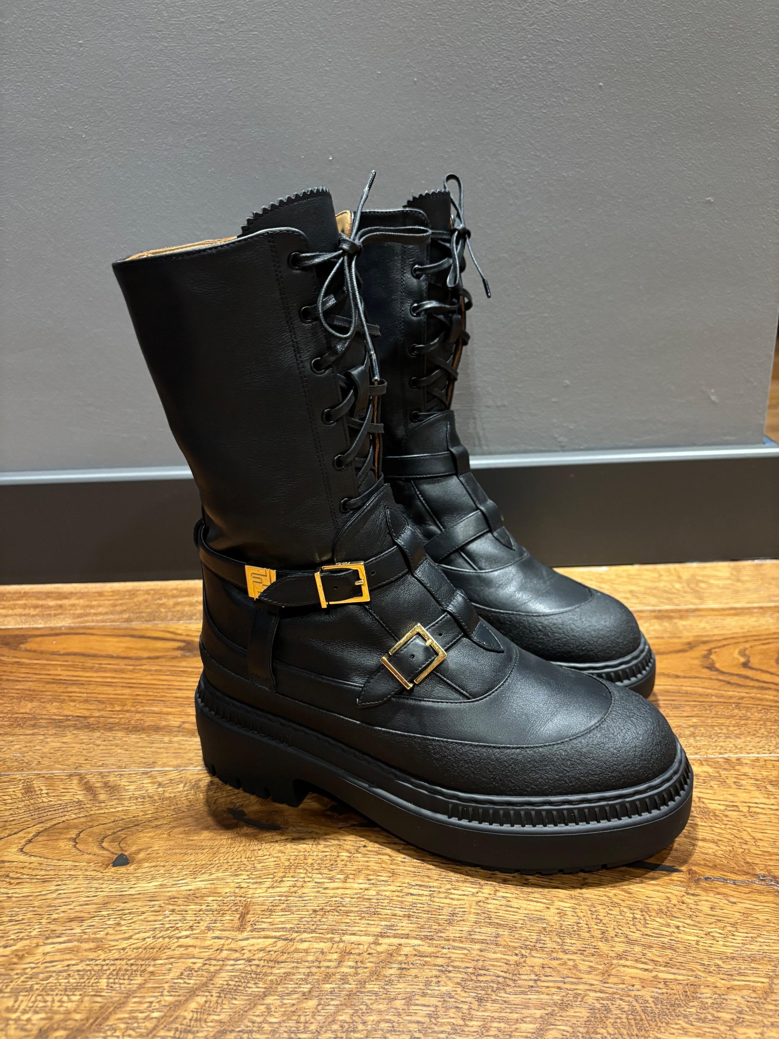 Fendi Black Delfina Combat Boots