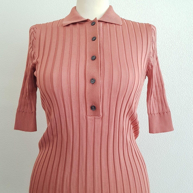 Rose Gold Ribbed Knit Jimmy Polo Shirt