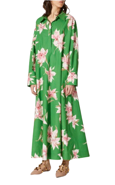 Valentino Green Floral Lilium Shirt Dress