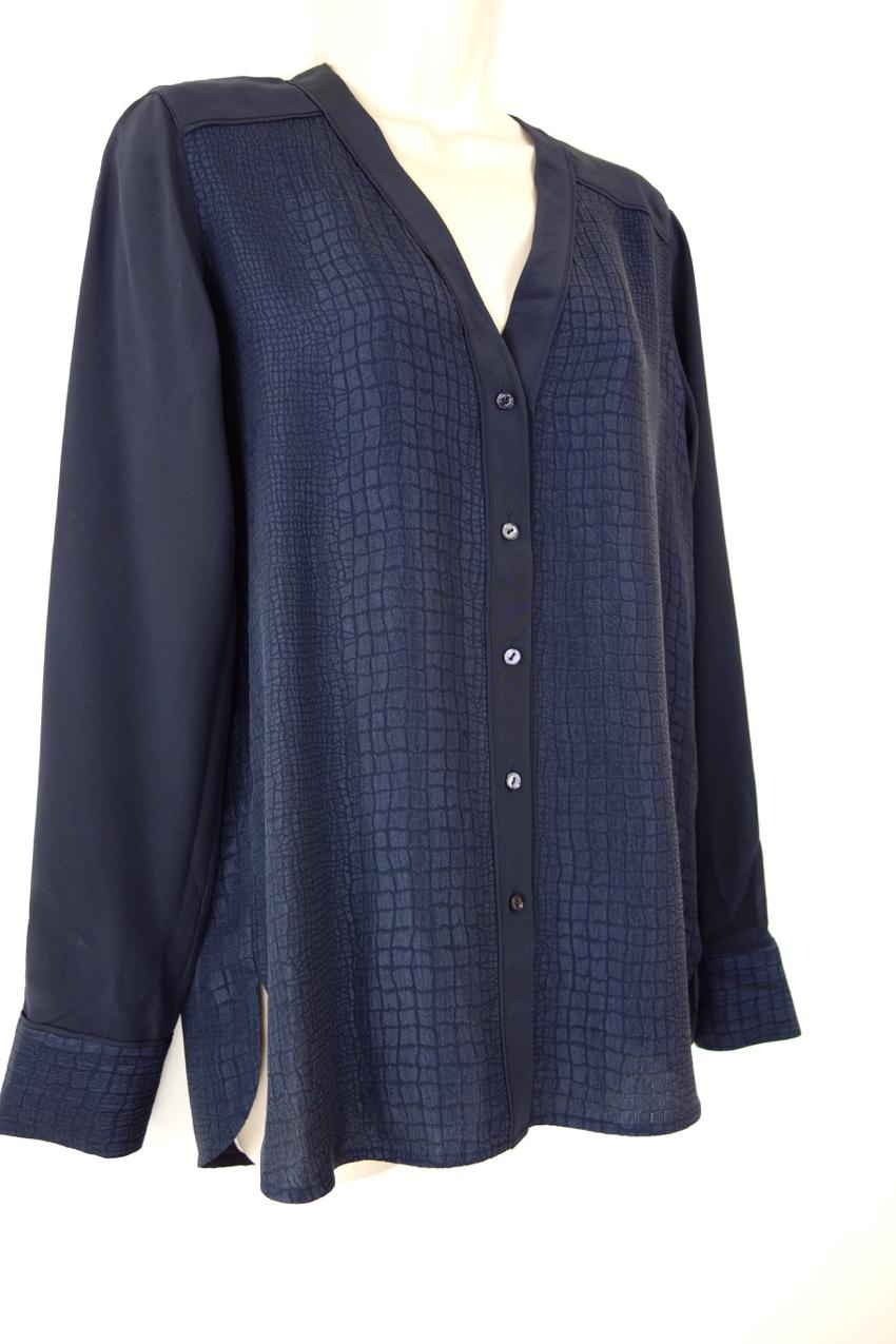 Vince Navy Textured Long Sleeve Blouse