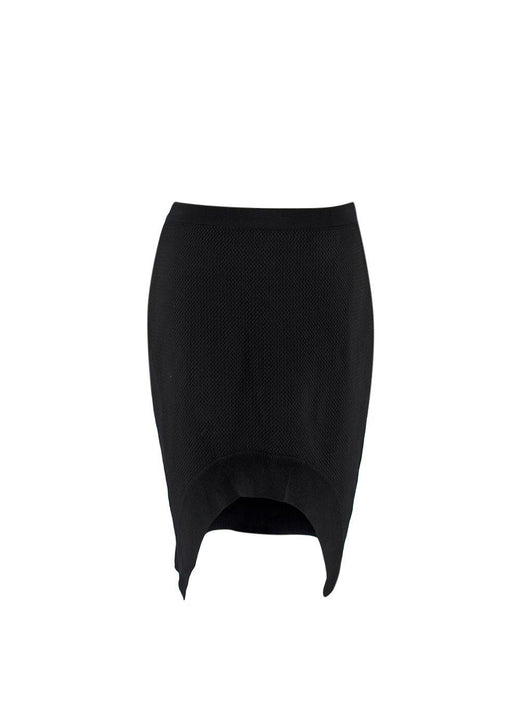 Black Textured Knit Curved Hem Mini Skirt