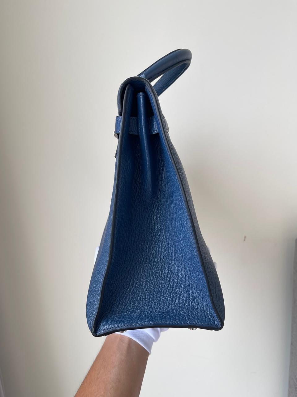 Hermes Blue De Malt Sellier Chevre 35 Kelly