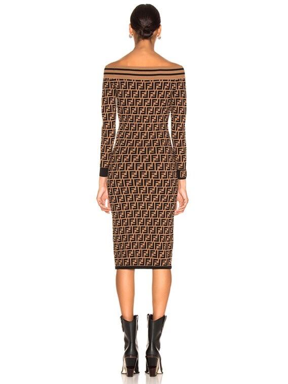Fendi Bardot Monogram Midi Dress