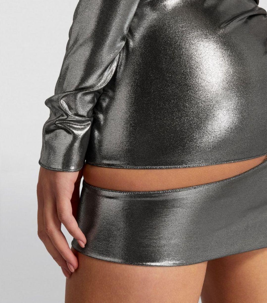 Mugler Metallic Impossible Neckline Mini Dress