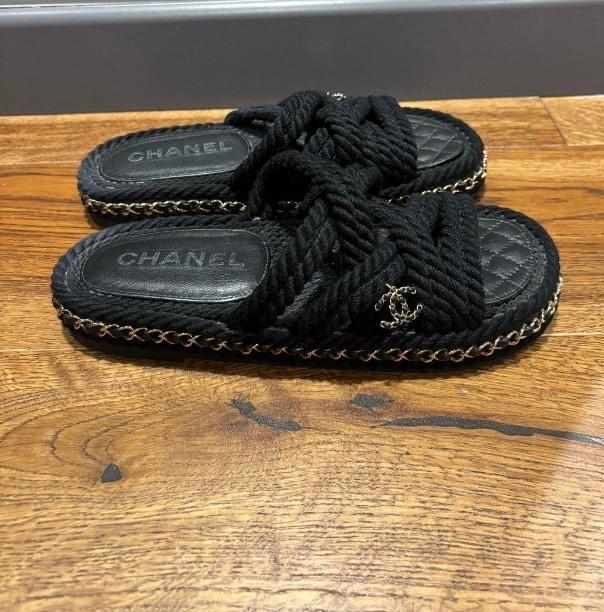 Chanel Black Rope Slides
