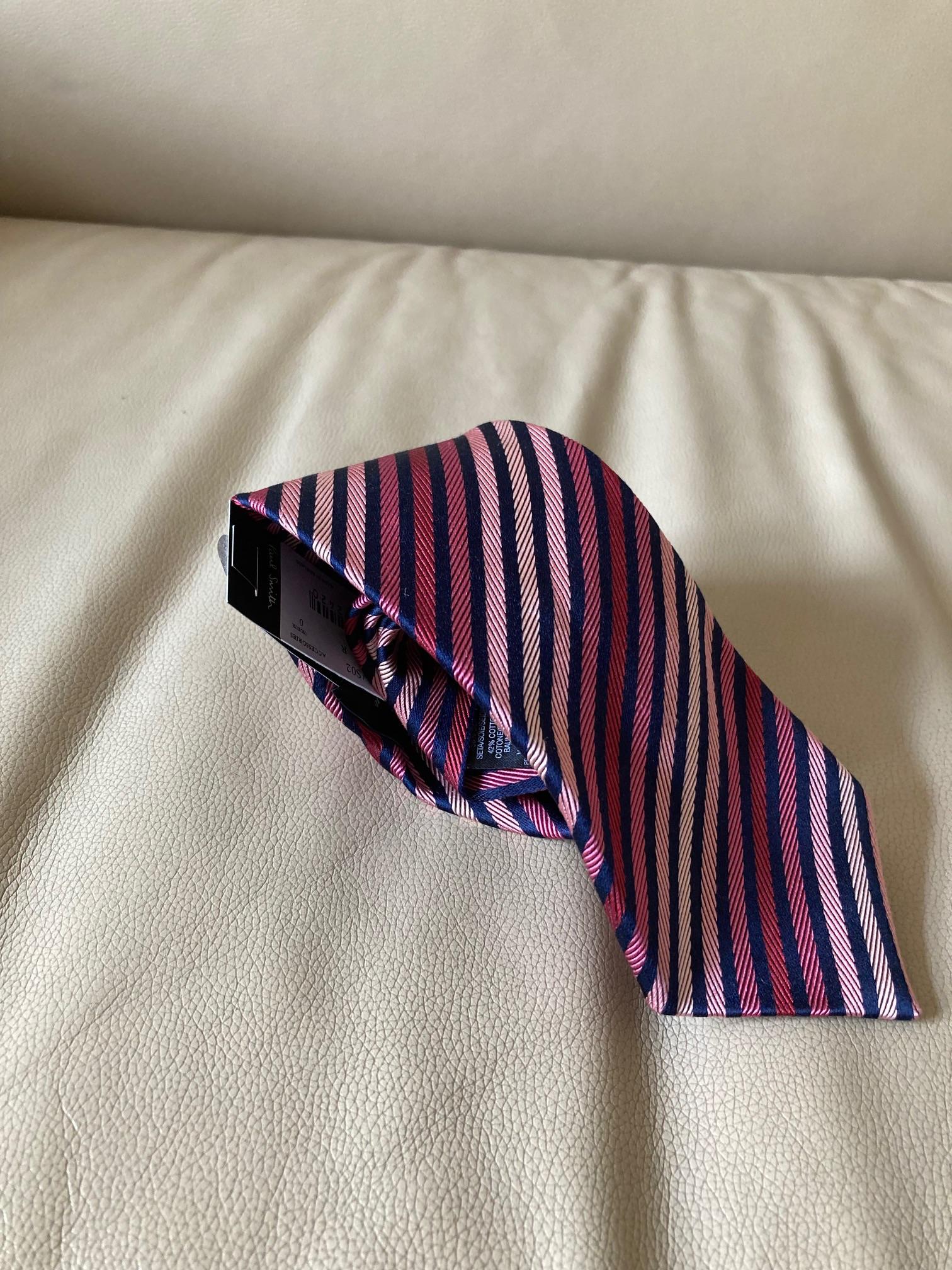 Navy & Pink Striped Silk Tie