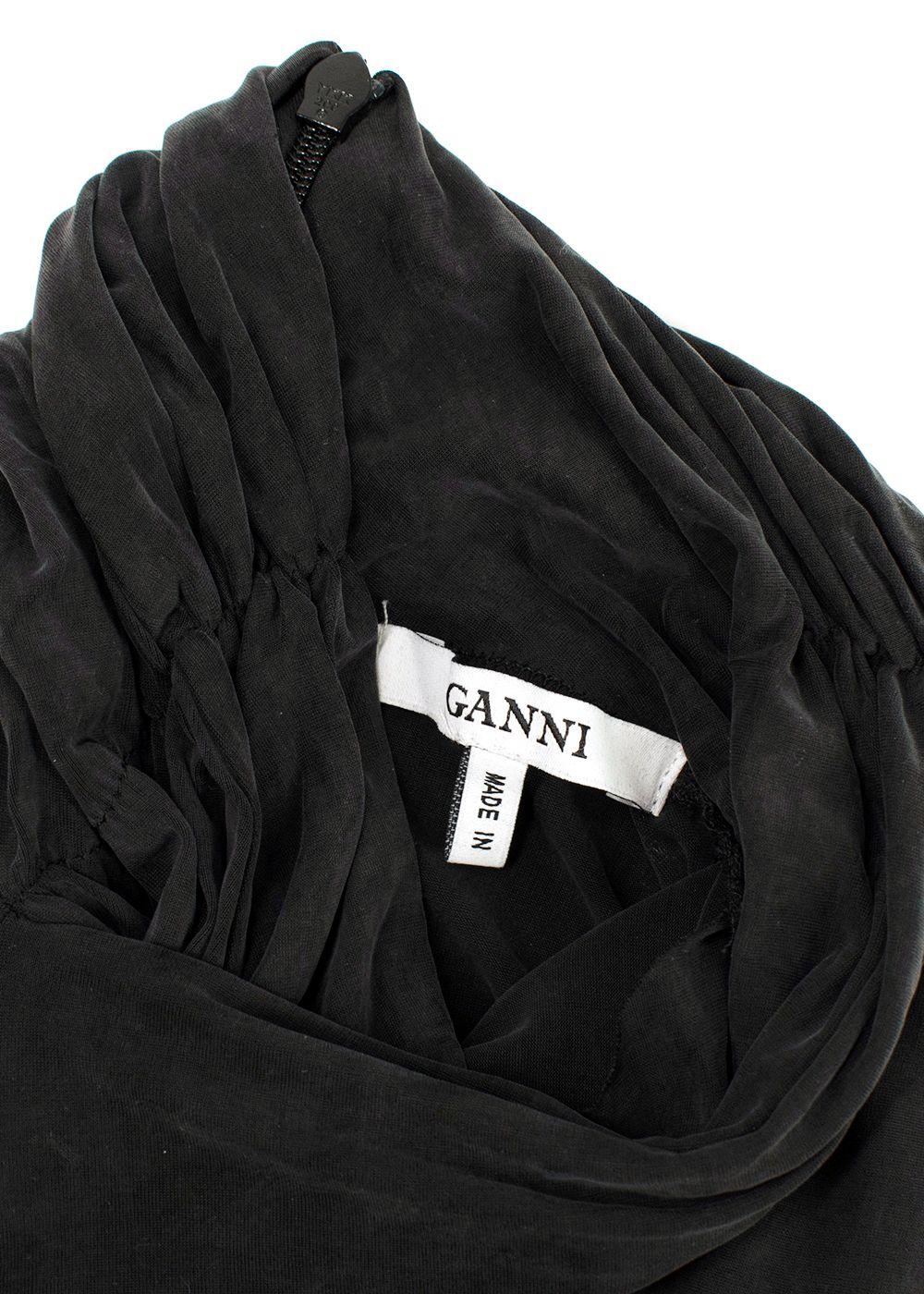 Ganni Charcoal Draped Long Sleeve Top