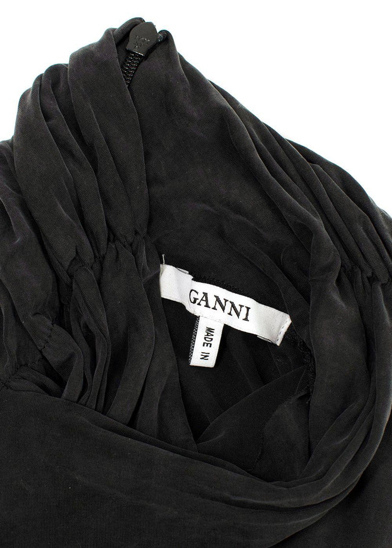 Ganni Charcoal Draped Long Sleeve Top