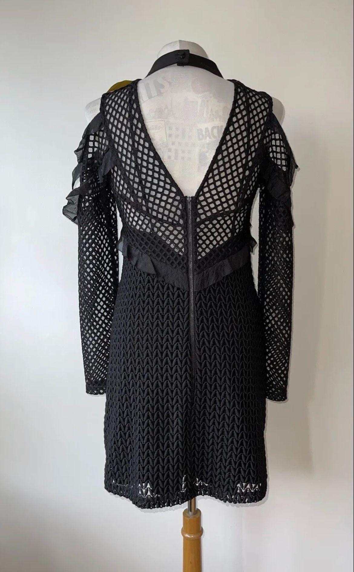 black lace embroidery cold-shoulder dress